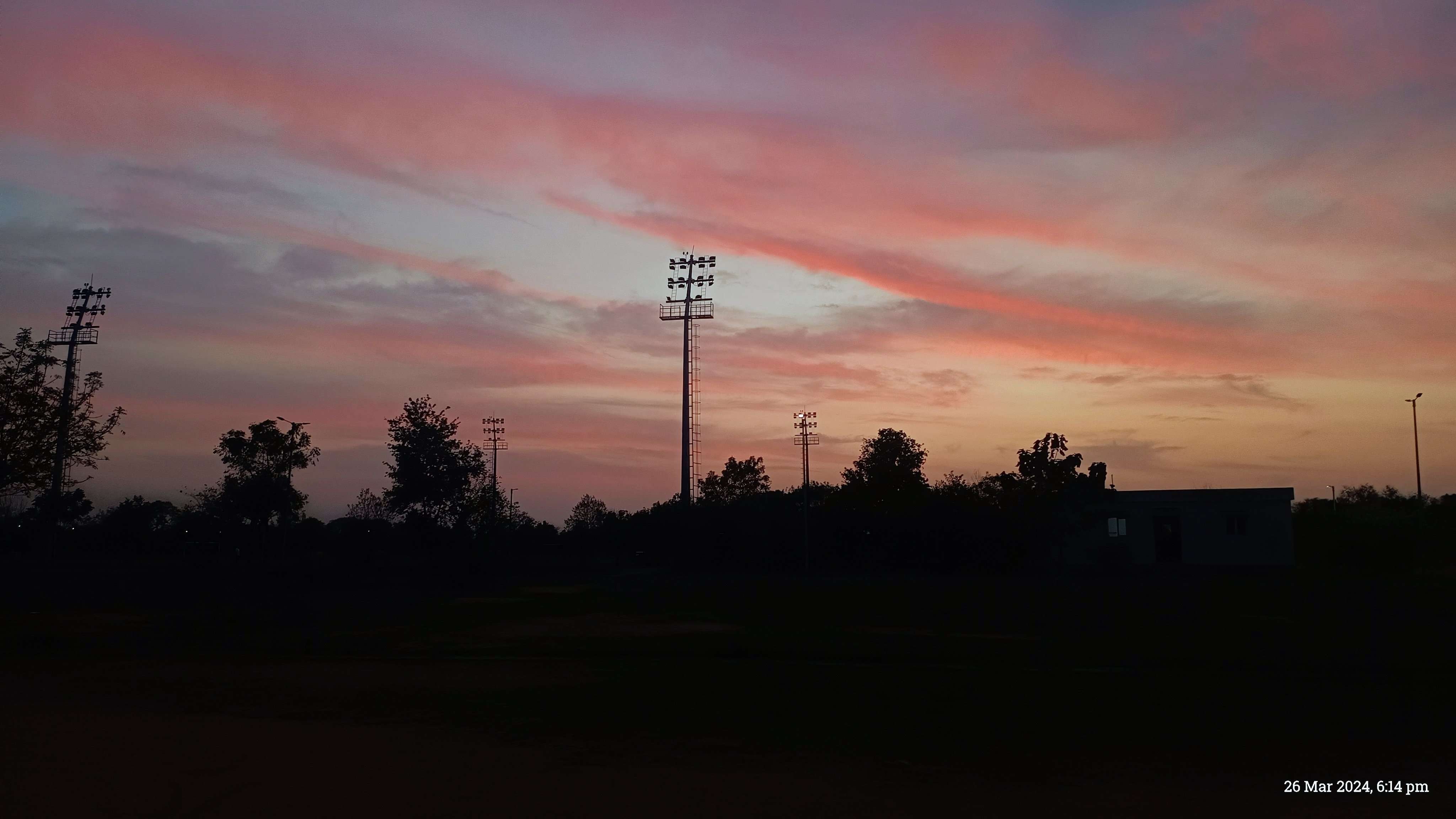 Sports complex at dusk